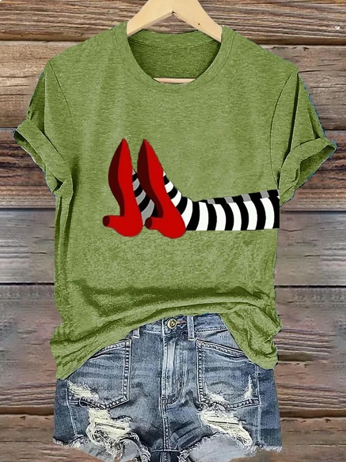 T-shirt da donna strega grafica vintage elegante classica maniche corte collo rotondo Tops regolari stampa nera bianca verde chiaro rosa blu estate autunno del 2026 a $22.99 –P4