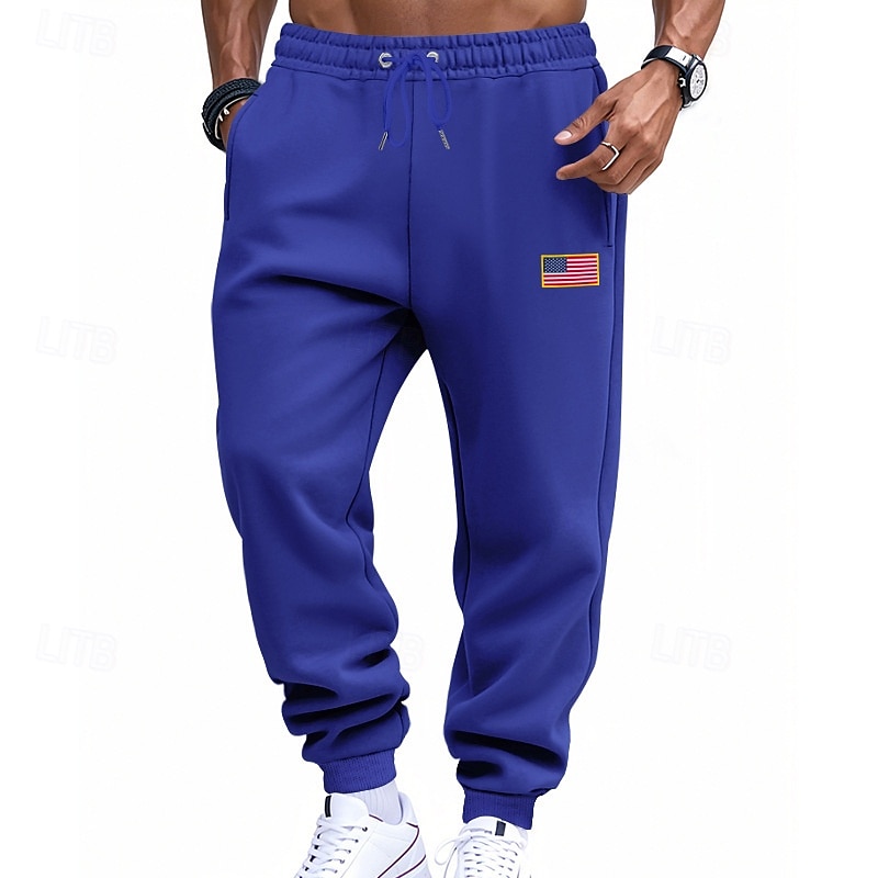 Herr Atletiska byxor Joggingbyxor Joggare Långbyxor Ficka Elastisk midja Snörning Amerikanska flaggan Komfort Utomhussport Dagligen Mode Ledigt Svart Gul Microelastisk 2025 - $18.99 –P8