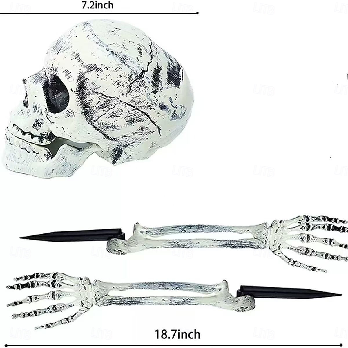 Halloween-skelett, banbrytande dekorationsset, realistiska dödskalle- och armstöttor för utomhusträdgårdsdekor, läskigt Halloween-skelett-rekvisitakit 2026 - $20.99 –P1