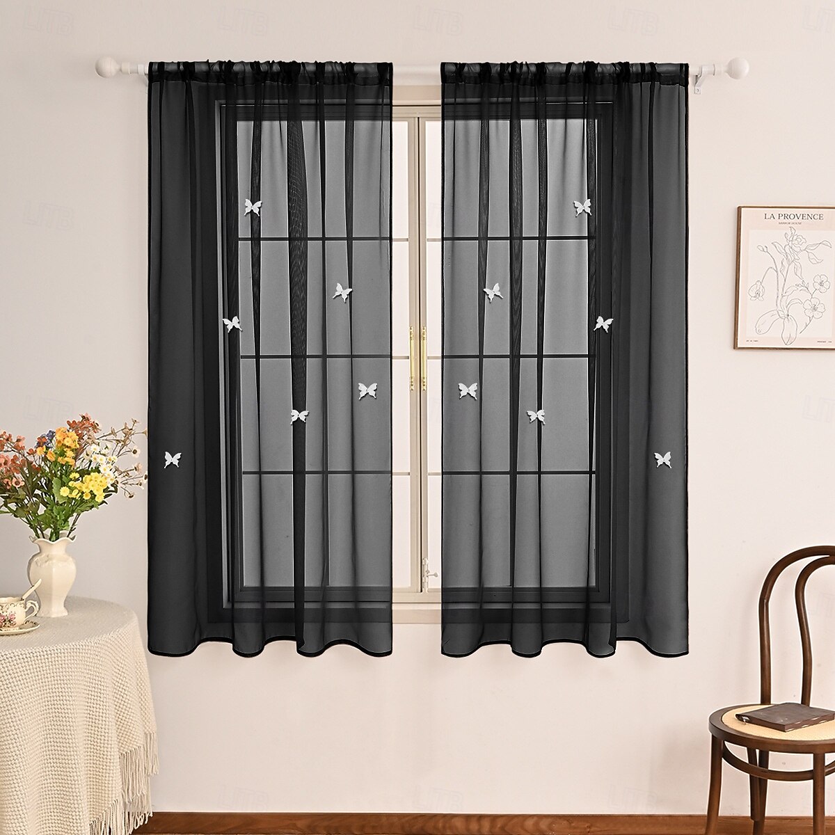 Decoración de cortina de mariposa 3D, diseño de doble capa con cortina transparente de terileno a juego, elegante decoración de ventana para sala de estar, dormitorio o guardería. 2026 - $9.49 –P7