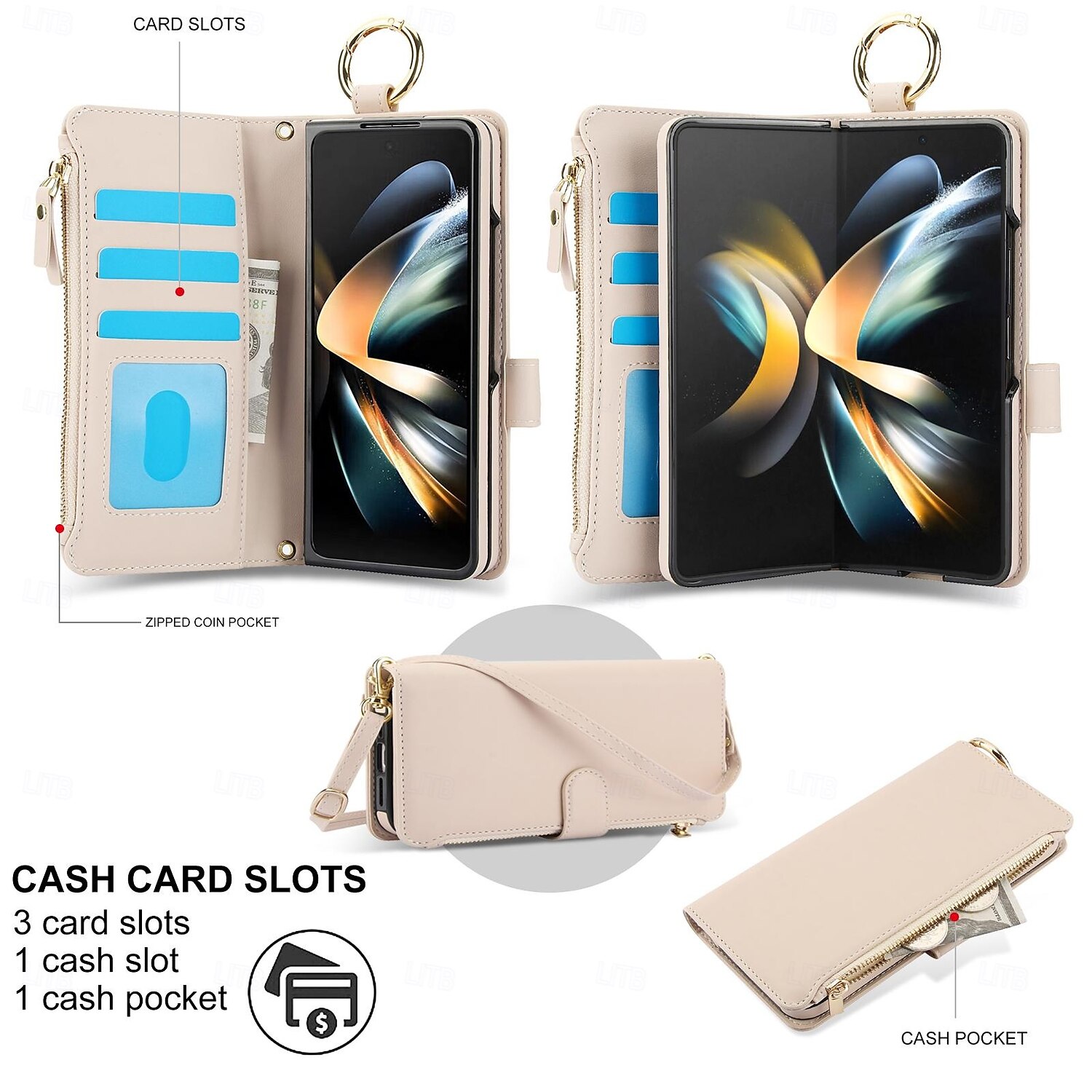 Phone Case For Samsung Galaxy Z Fold 6 Z Fold 5 Z Fold 4 Z Fold 3 Back Cover Wallet Case Zipper with Lanyard Card Slot TPU PU Leather 2025 - $28.99 –P2