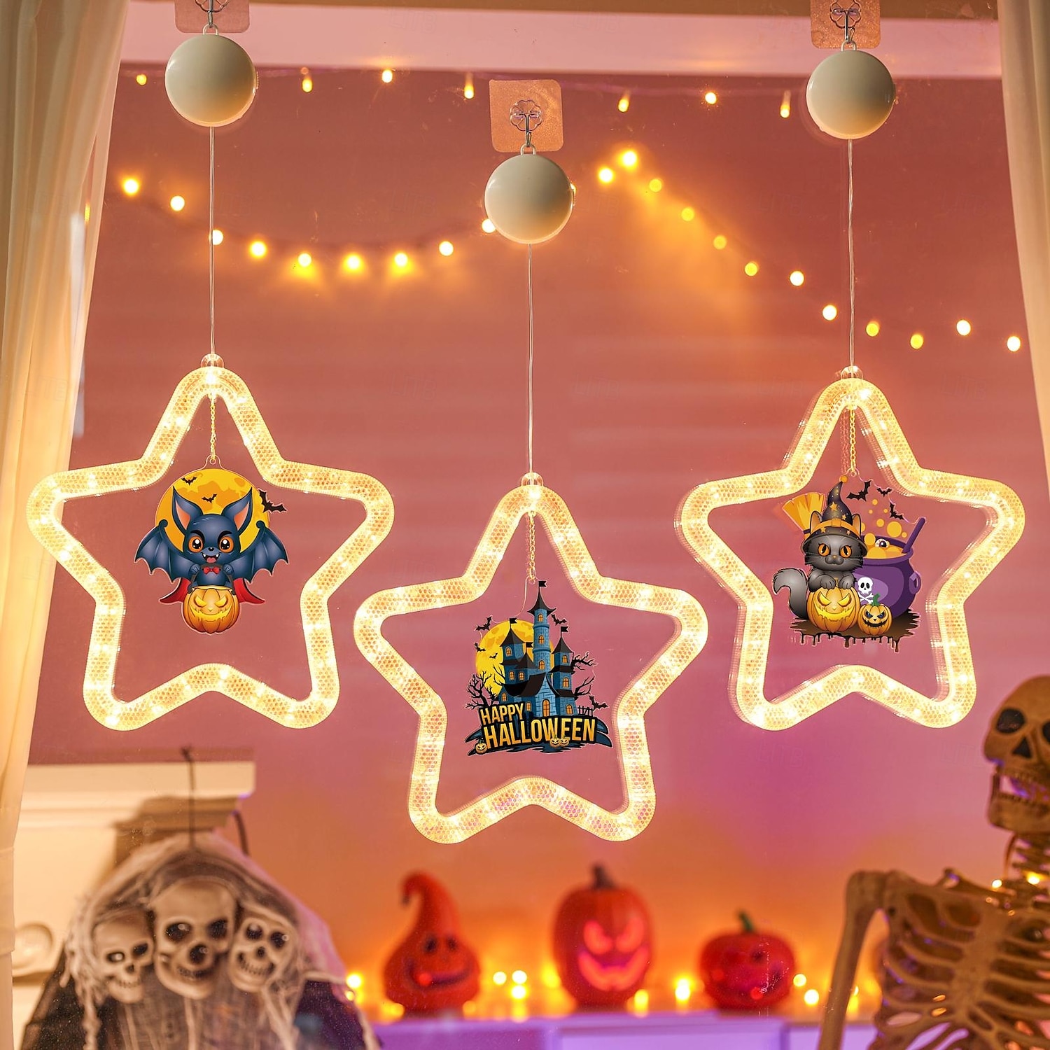 1 ks 27,6 cm halloween netopýr duch čaroděj klobouk dýně černá kočka netopýr přísavka led přísavka okenní světlo párty okno vnitřní atmosféra dekorativní světlo aaa baterie box teplé světlo běžící 2025 - $15.99 –P8