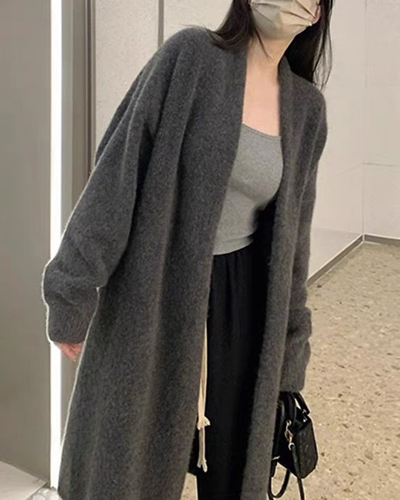 Damskie Sweter Sweter rozpinany Moda Moda miejska Codzienny Jednokolorowe Prążkowany Otwarty przód Dzianiny Długi rękaw Długie topy Robić na drutach Święto Wyjściowe Weekend Żółtobrązowy Ciemnoszary 2025 - $27.99 –P2