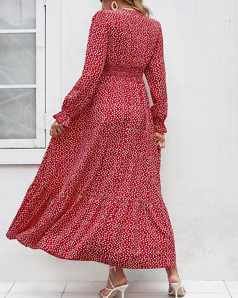 Damen Langes Kleid Maxikleid Freizeitkleid Druckkleid Mode Modern Täglich Strand Wochenende Normale Passform Blume Langarm V Ausschnitt Schwarz Rote Blau Grün Sommer Frühling Herbst 2025 - $23.99 –P14