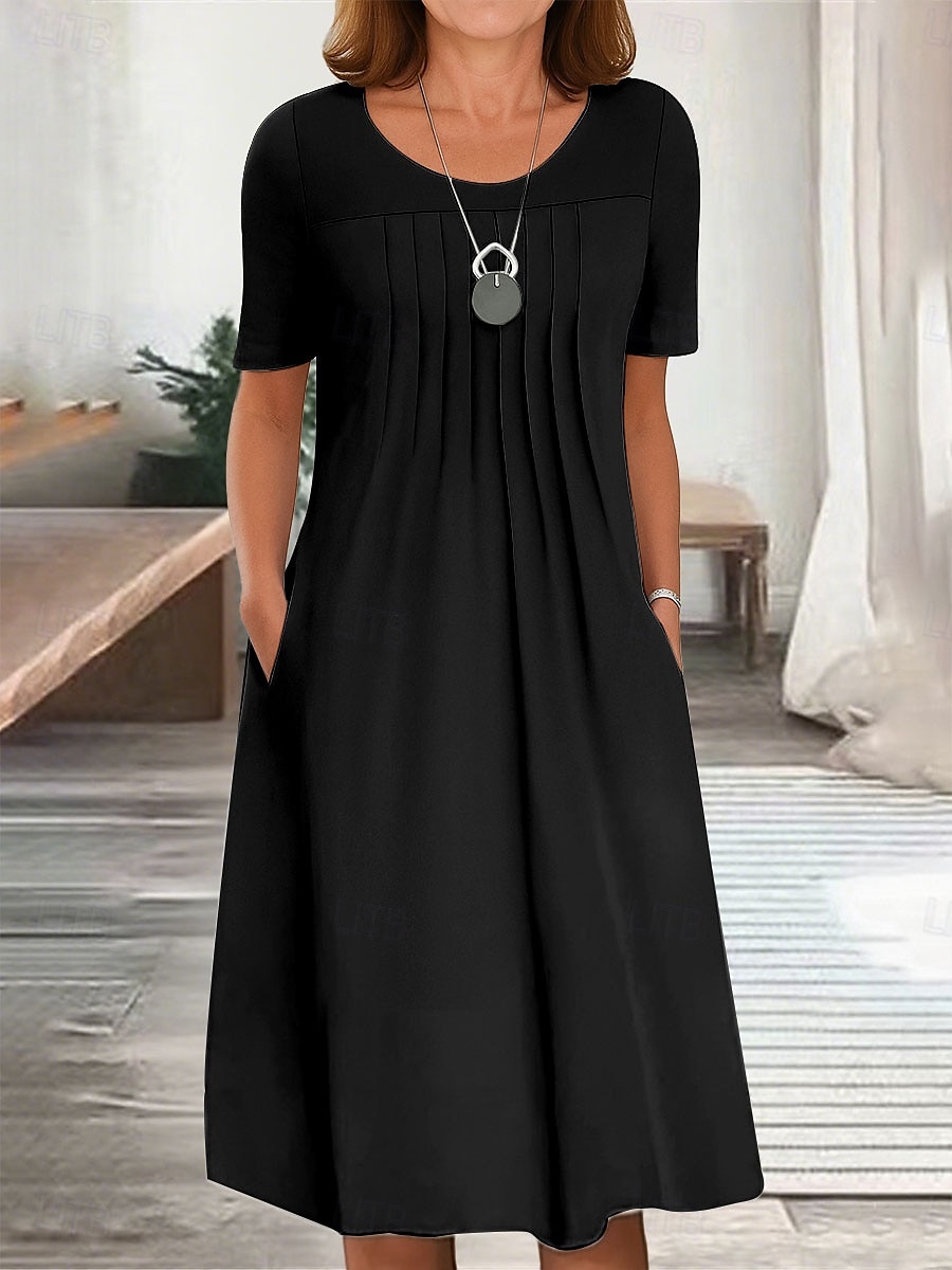 Damen Midikleid T-Shirt-Kleid A Linie Kleid Sommerkleid Urlaub Lässig Täglich Normale Passform Grafik Einfach Kurzarm Rundhalsausschnitt Schwarz Weiß Rote Blau Sommer Frühling 2025 - $31.99 –P4