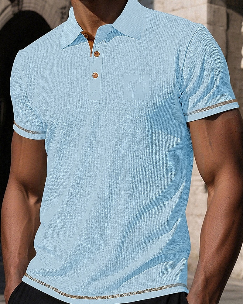 Herren Golfshirt Golf Poloshirts Arbeit Lässig Revers Kurzarm Basic Modern Einfach Knöpfe Jacquard Sommer Frühling Normale Passform Schwarz Weiß Marineblau Blau Dunkelgray Hellblau Golfshirt 2025 - $17.99 –P5