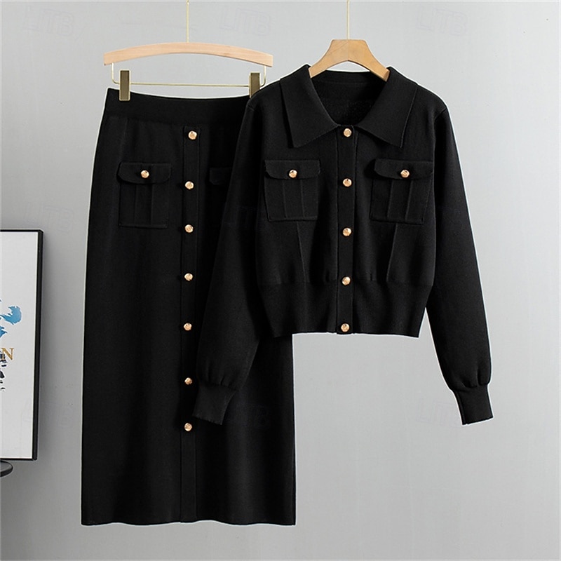Femmes Robe Ensemble Robe fourreau Occasionnel Robes semi-formelles Uni Avec Poches Robe Midi manche longue Col de chemise Extérieur Date Noir Kaki Abricot Automne Coupe Ample de 2025 ? $33.99 –P2