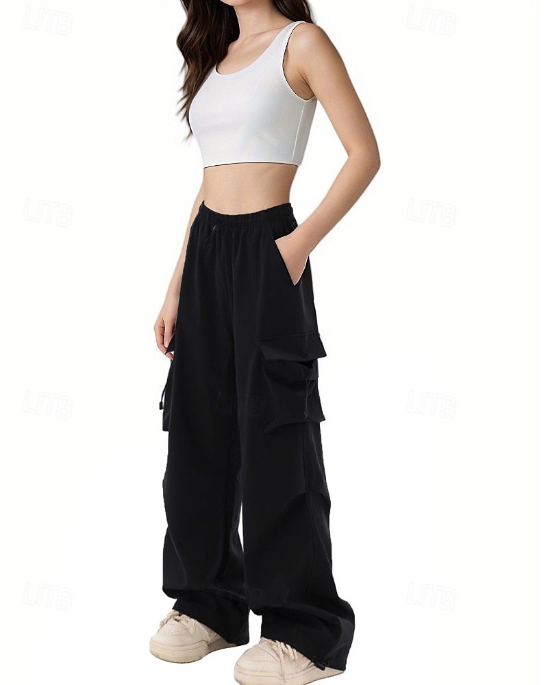 Femmes Pantalons Cargo Slacks Streetwear Occasionnel Longueur complète Naturel Uni Avec Poches Conception à cordon élastique Doux Rue Fête Week-end Noir Rose Automne Coupe régulière de 2025 ? $22.99 –P7
