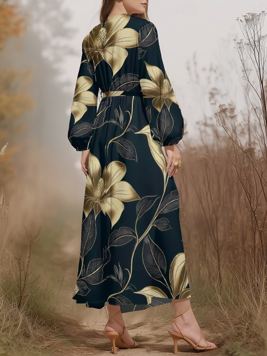 Femmes Robe Midi Robe Décontractée Mousseline de Soie Robe évasée Moderne Vacances Quotidien Week-end Coupe régulière Fleuri manche longue Col en V bleu marine Bleu Bleu de minuit Été Printemps de 2025 ? $31.99 –P6