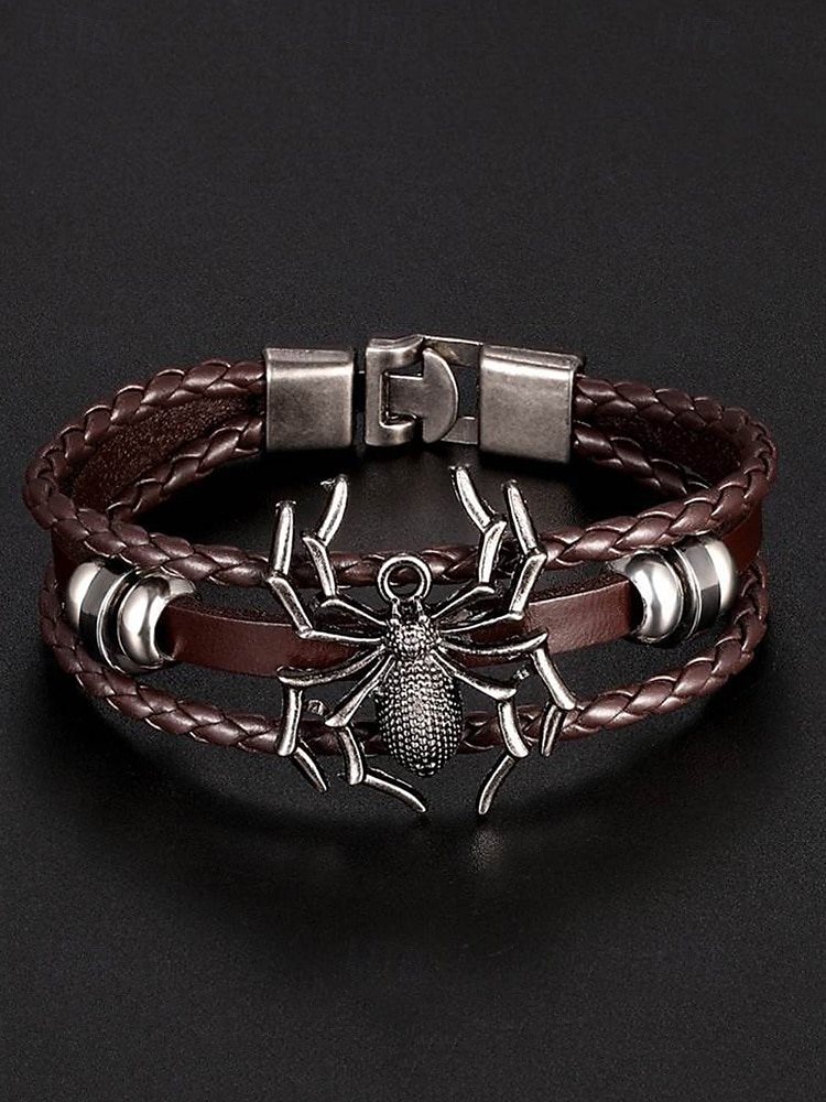 Bracelet araignée d'Halloween pour homme – Bracelet tressé en similicuir gothique avec breloque araignée en alliage, bijou ajustable de style punk pour fêtes, cosplay et événements en boîte de nuit de 2025 ? $7.99 –P7
