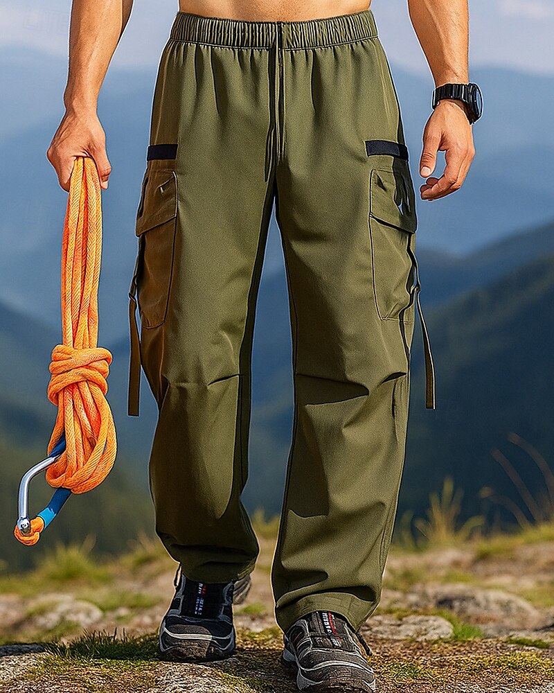 Men's Cargo Pants Waterproof pants Outdoor Regular Fit Waterproof Windproof Bottoms Pocket Elastic Waist Drawstring Black Army Green Camping / Hiking Running S M L XL 2025 - $19.99 –P1