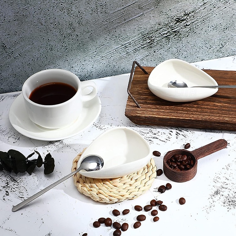 Conjunto de descanso de colher de café de cerâmica e colher de aço inoxidável - pequeno suporte de colher de chá, descanso para agitadores de café para bar, acessórios de cozinha, ótimo presente de 2026 por $12.99 –P2