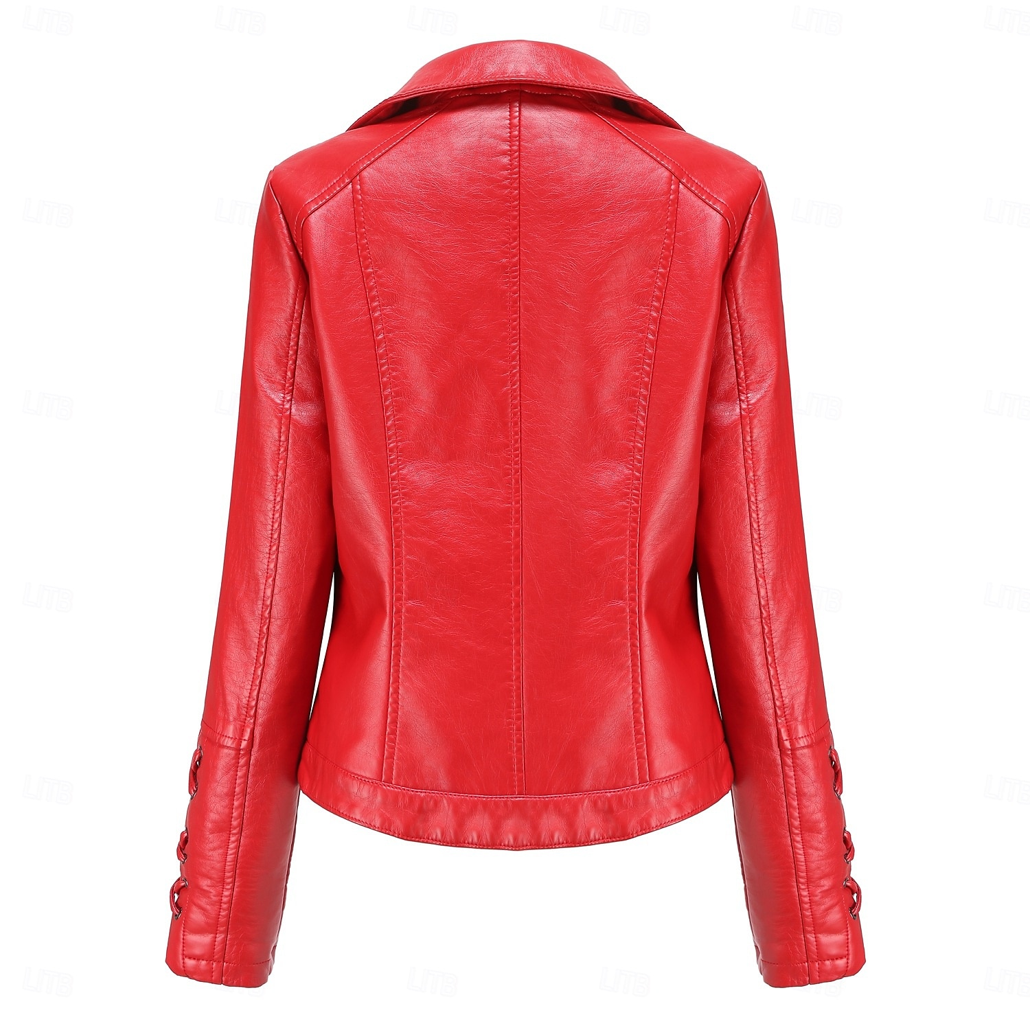 Women's Faux Leather Jacket Comfortable Full Zip Fashion Street Style Plain Outdoor Casual Daily Regular Turndown Regular Fit Long Sleeve Outerwear Black Red Green Spring Fall 2025 - $43.99 –P11