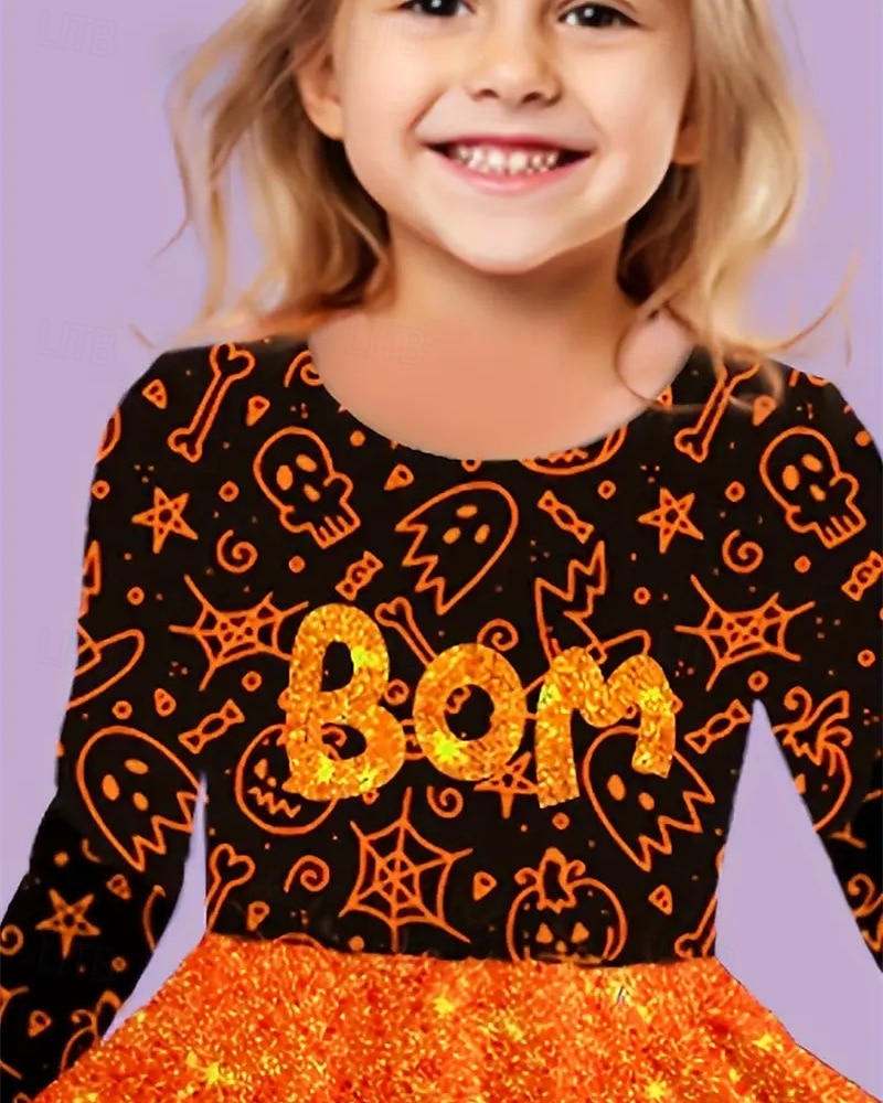 Halloween Flickor 3D Spöke Klänning Långärmad Sommar Vår Semester Dagligen Helgdag Prinsessa Skön Ljuv Barn 4-12 år Vardagsklänning A linjeklänning Knälång Normal 2025 - $16.99 –P5
