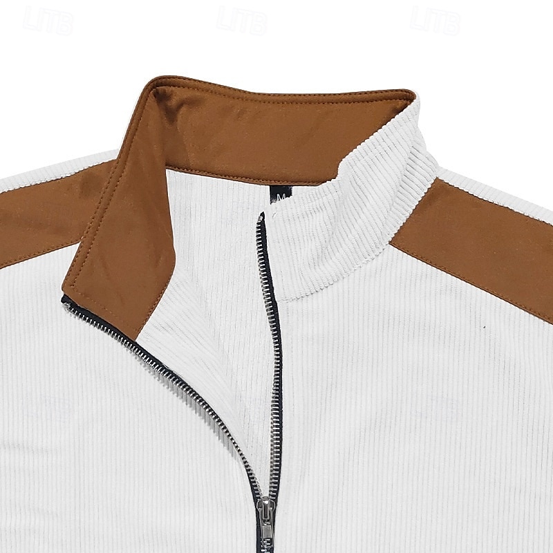 Per uomo Maglia Velluto a coste Felpa con zip intera Aalbicocca Nero Bianco Blu marino Caffè Colletto Mao Semplice Patchwork Blocco di colore Sport & Outdoor Casuale Quotidiano Streetwear Cool del 2025 a $32.99 –P6