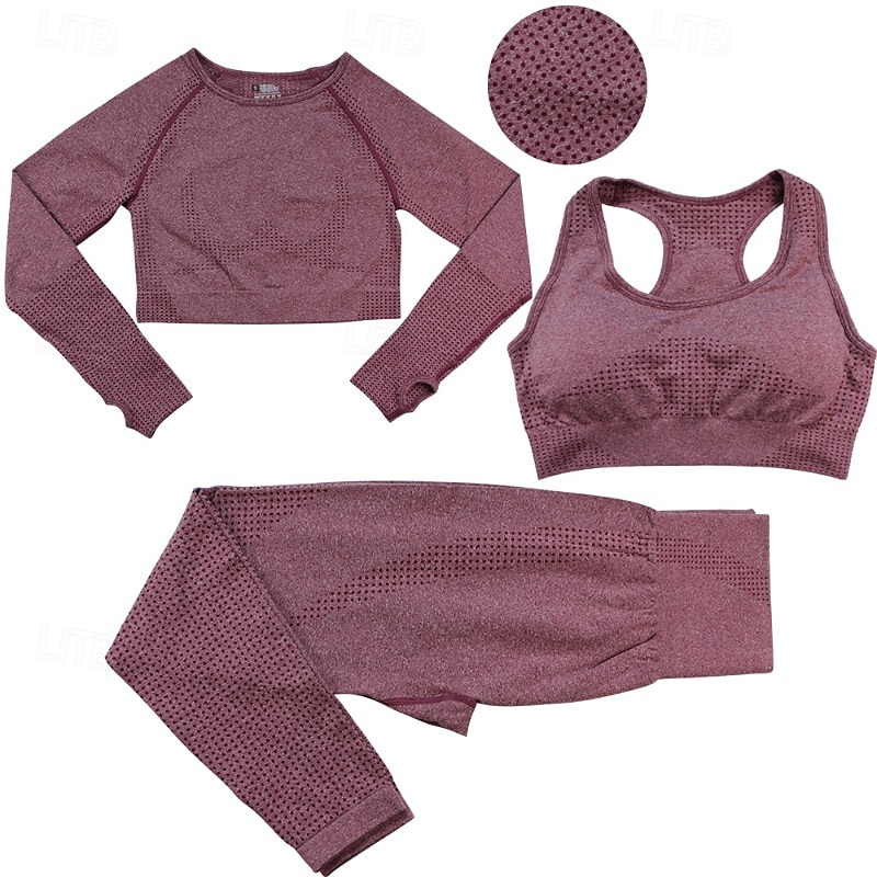 Mulheres Macacão de ioga com franzido Moletom de ioga Trajes de lazer Outono Côr Sólida Conjuntos Cinzento Escuro Preto Treino de Ginástica Cintura Alta Esticar Respirável Manga Longa Esporte Roupas de 2025 por $46.99 –P3