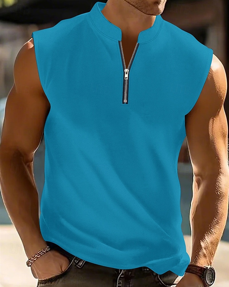 Herren Tank Top Weste Unterhemd Ärmelloses Shirt Ärmellos Viertelreißverschluss Sommer Einfach Mode Designer Basic Klassisch Urlaub Straße Ausgehen Schwarz Weiß Rote Top T-Shirt für Herren 2025 - $19.49 –P7