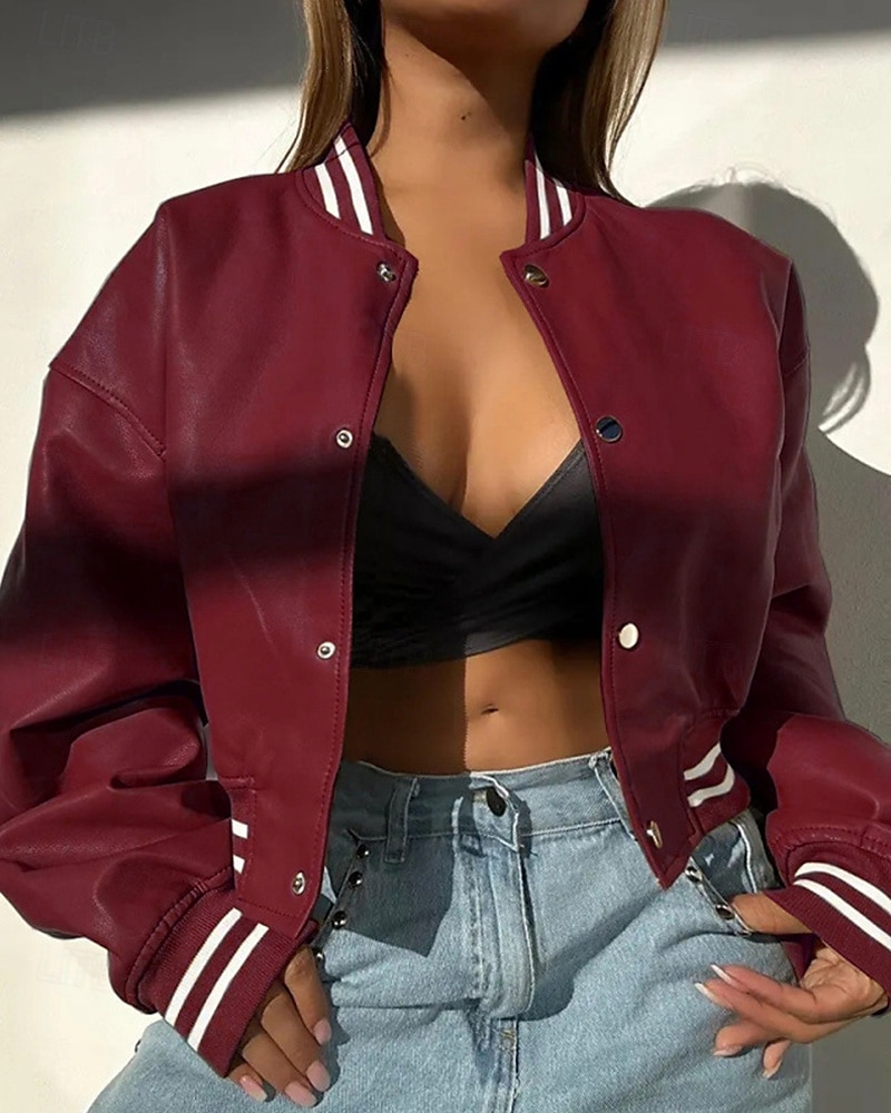 Per donna Giacca in Ecopelle Giacca Casual Confortevole Bottoni Moda Moderno All'aperto Semplice Uscire Casual Quotidiano Weekend Monopetto Corto Collo alla coreana Vestibilità regolare Manica Lunga del 2025 a $27.99 –P1