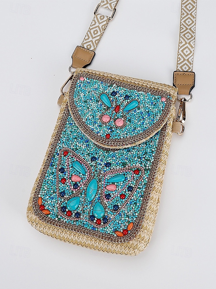 Borsa a tracolla con perline da donna con design a farfalla colorata, stile bohémien, borsa a tracolla casual e da viaggio per donna, perfetta per spiaggia, vacanze e gite estive del 2025 a $18.99 –P5