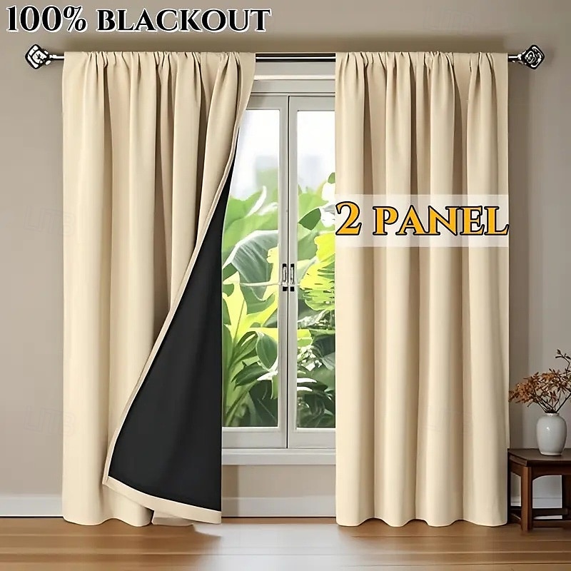 Cortinas cortinas 2 peças cortinas blackout bege decoração moderna para sala de estar e quarto, design elegante com ilhós de 2025 por $43.99 –P2