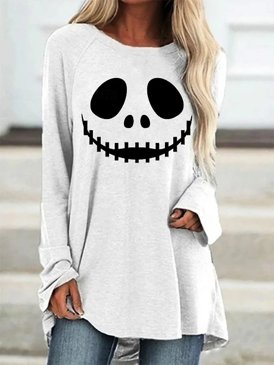 Damen T-Shirt Kürbis Langarm Grafik Geist Vintage Stilvoll Klassisch Langarm Rundhals Lange Oberteile Täglich Druck Weiß Rot Orange Frühling Herbst Vorherherbst 2026 - $26.99 –P3