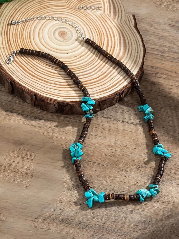 Herren Halskette Braun Grün Schwarz-Weiß Holz Türkis Bohemien Mode Ethno-Stil 2025 - $9.99 –P4