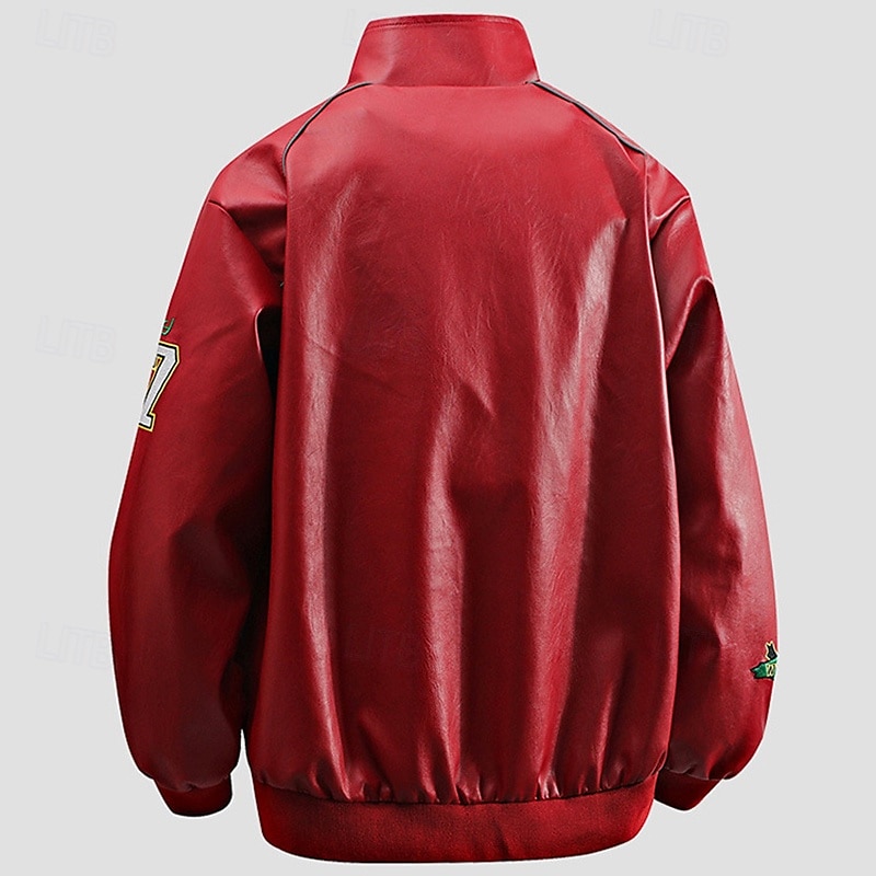 Homme Veste en Similicuir Veste moto Blouson de Moto Vacances Quotidien Coupe-vent Chaud Avec Poches Automne Hiver Lettre Mode Classique Revers Régulier Noir Blanche Rouge Veste de 2025 ? $58.99 –P13