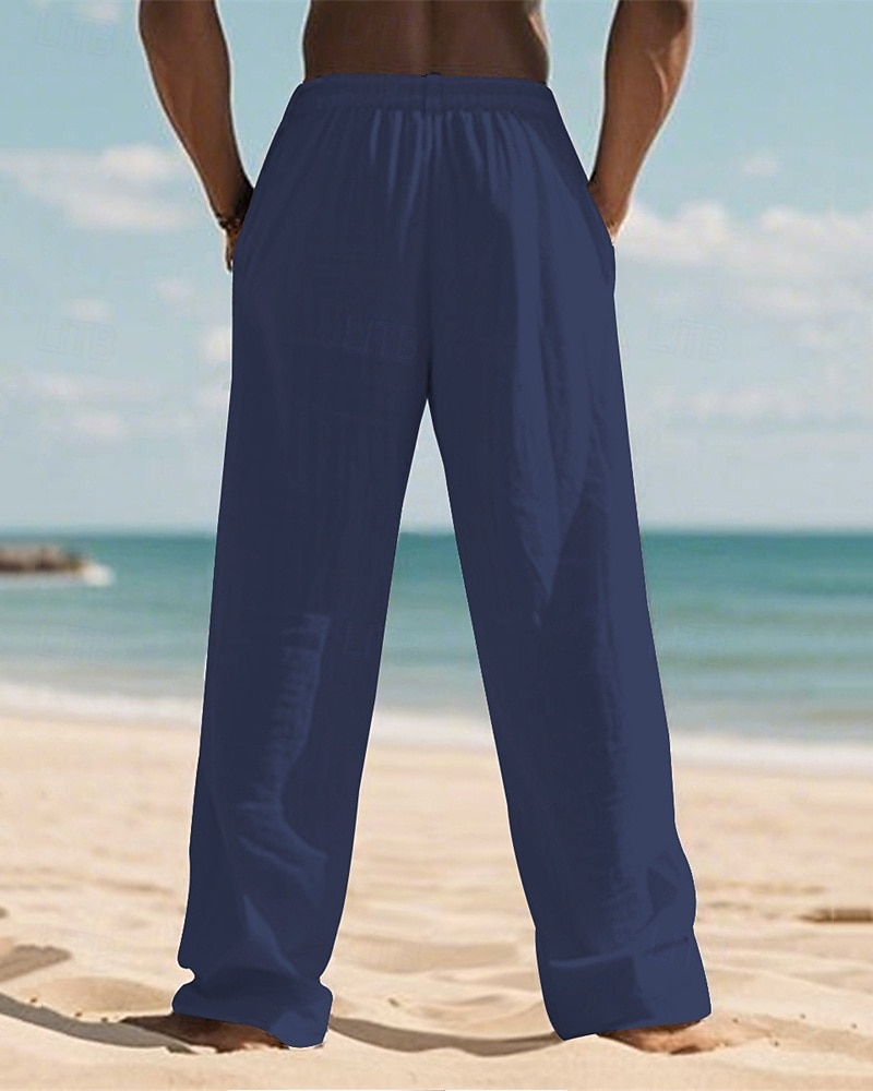 Men's Linen Pants Trousers Summer Pants Beach Pants Pocket Elastic Waist Drawstring Plain Comfort Breathable Vacation Daily Holiday Hawaiian Boho Dark Khaki Black 2025 - $18.99 –P5
