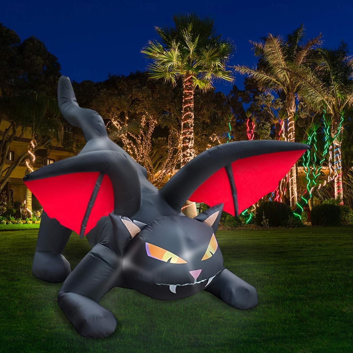 1 modèle gonflable de chat noir d'Halloween de 2,4 m avec lumière pour une atmosphère de fête d'horreur et étrange à l'intérieur et à l'extérieur d'Halloween de 2025 ? $71.99 –P3