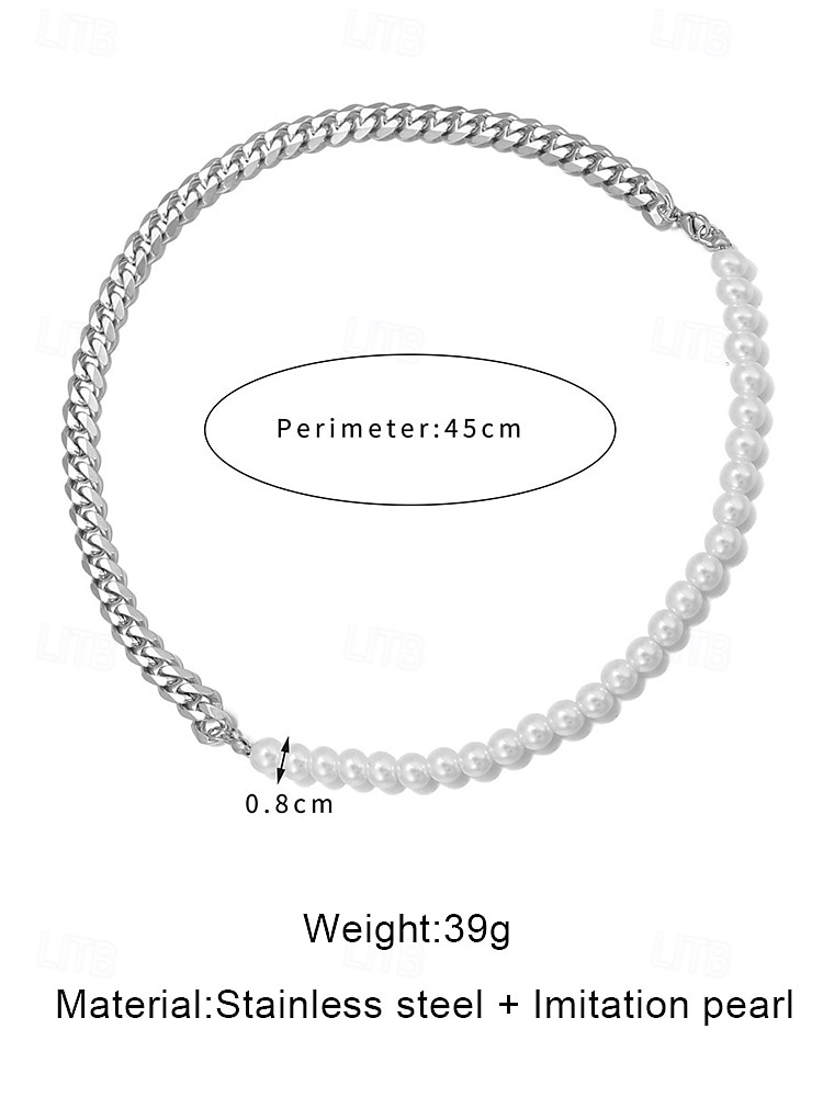 Men's Pearl and Chain Jewelry Set – Trendy Half Pearl Half Metal Necklace and Bracelet for Streetwear, Hip-Hop Style and Party Fashion 2026 - $7.99 –P10