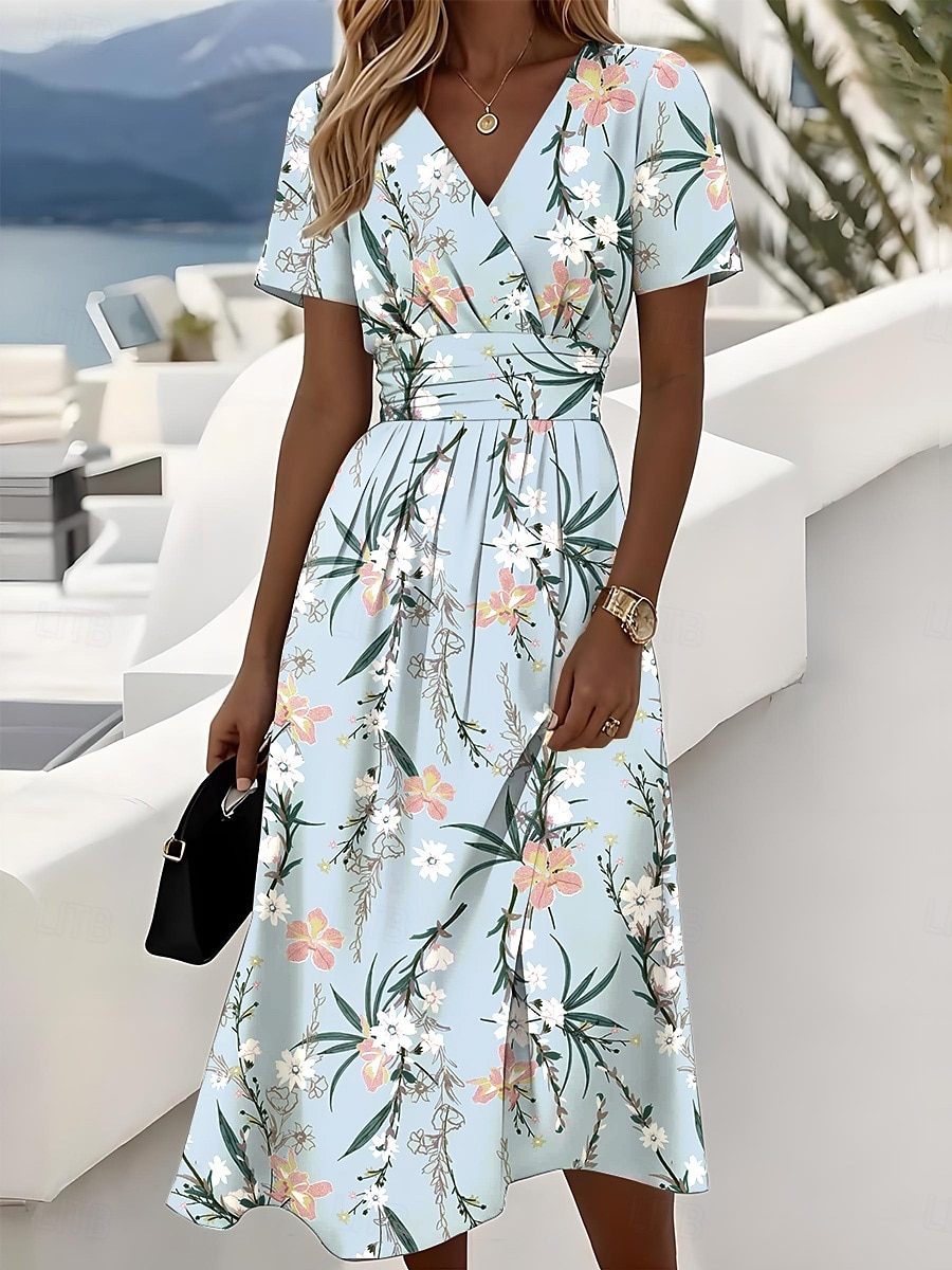 Naisten Midimekko A linjainen mekko Slip Mekko Loma Vapaa-aika Rantatyyliä Hiekkaranta Normaali Kukka Kuvitettu Lyhythihainen V kaula-aukko Rubiini Taivaan sininen Musteensininen Apila Kesä Kevät 2025 - $35.99 –P1