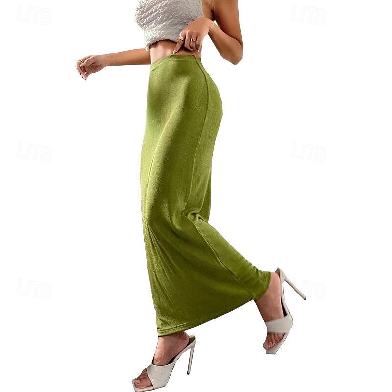 Femmes Jupe Moulant Occasionnel Maxi Taille Basse Jupes Uni Micro-Élastique Vacances Sortir Noir Amande Rose Marron Automne Polyester de 2025 ? $12.99 –P6