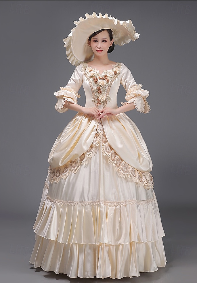 ancien Rococo Renaissance Maxi Robe Normal Juliette Princesse Mariée Plissé Volanté Princesse Col rond Déguisement Femmes Halloween Carnaval Mascarade Soirée Halloween Performance Adultes de 2026 ? $263.59 –P11