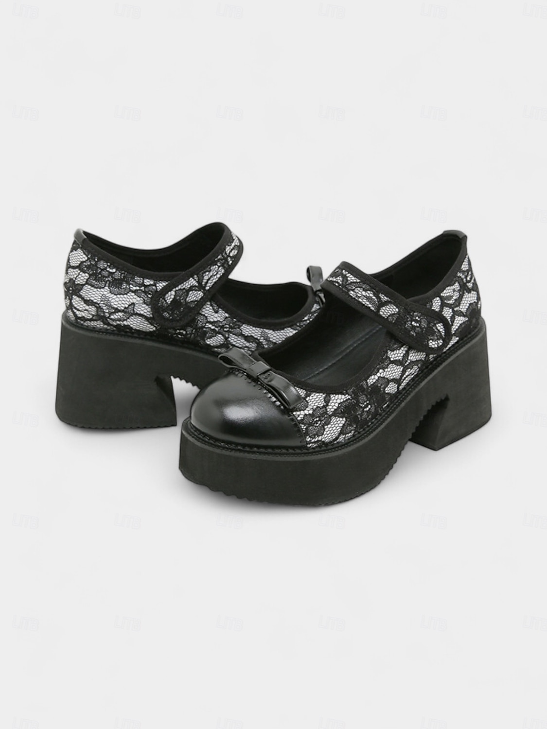 Women's Black Lace Platform Mary Jane Shoes - Gothic Chunky Heel Round ...