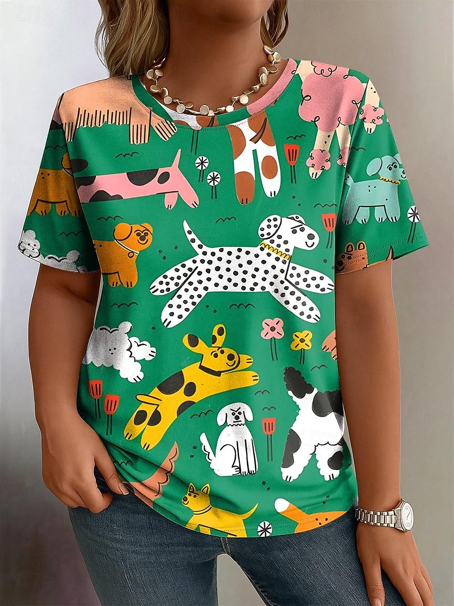 Femmes Grande taille Hauts T-shirt Graphique Animal Imprimé Manche Courte Col ras du cou Occasionnel Quotidien Polyester Printemps Automne Noir Jaune de 2025 ? $19.99 –P4