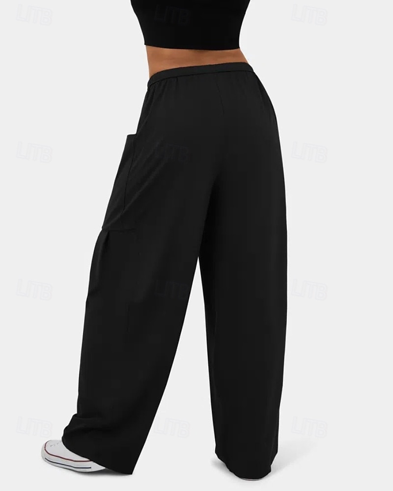 Per donna Gamba larga Pantaloni Eleganti Streetwear Casual Lunghezza intera Naturale Semplice Tasca Design con Coulisse Elastica Comodo Streetwear Ferie Rosso violaceo Nero Verde militare Marrone del 2025 a $22.99 –P9