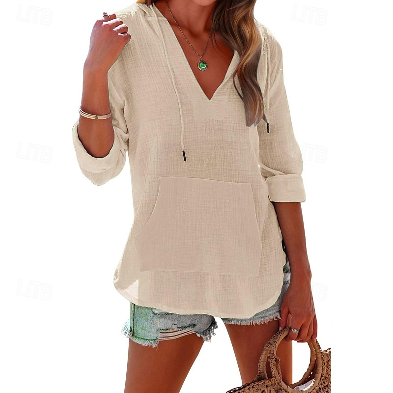 Pentru femei Cămașă Bluză Simplu Modern Casual Manșon Lung În V Topuri obișnuite Zilnic Concediu Buzunar Blush Pink Negru Alb Bleumarin Albastru celest Toamnă 2025 - $21.99 –P5