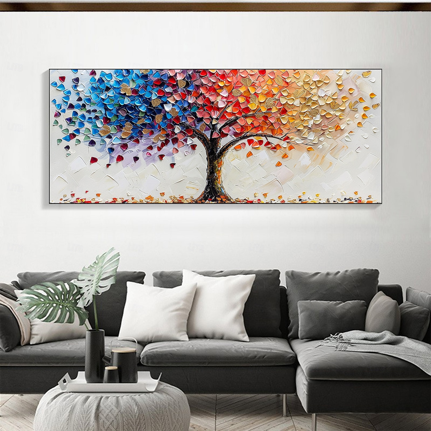 handgemaakte originele kleurrijke levensboom olieverfschilderij op canvas abstract boomlandschap wanddecoratie voor huisdecoratie met gespannen frame zonder binnenframe schilderij 2026 - $154.99 –P4