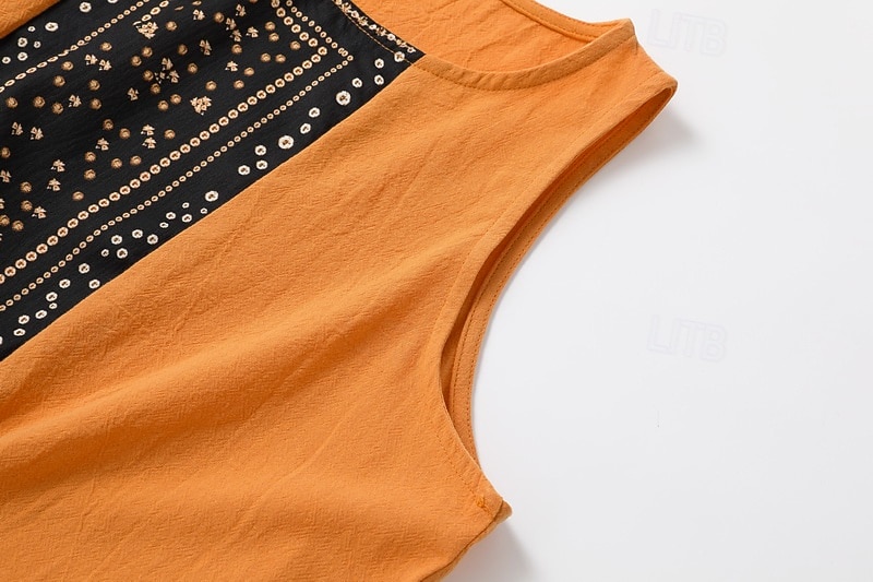 Women's Midi Dress Boho Dress Western Dress Fashion Modern Outdoor Vacation Holiday Regular Fit Flower Sleeveless Crew Neck Orange Summer 2025 - $26.99 –P7
