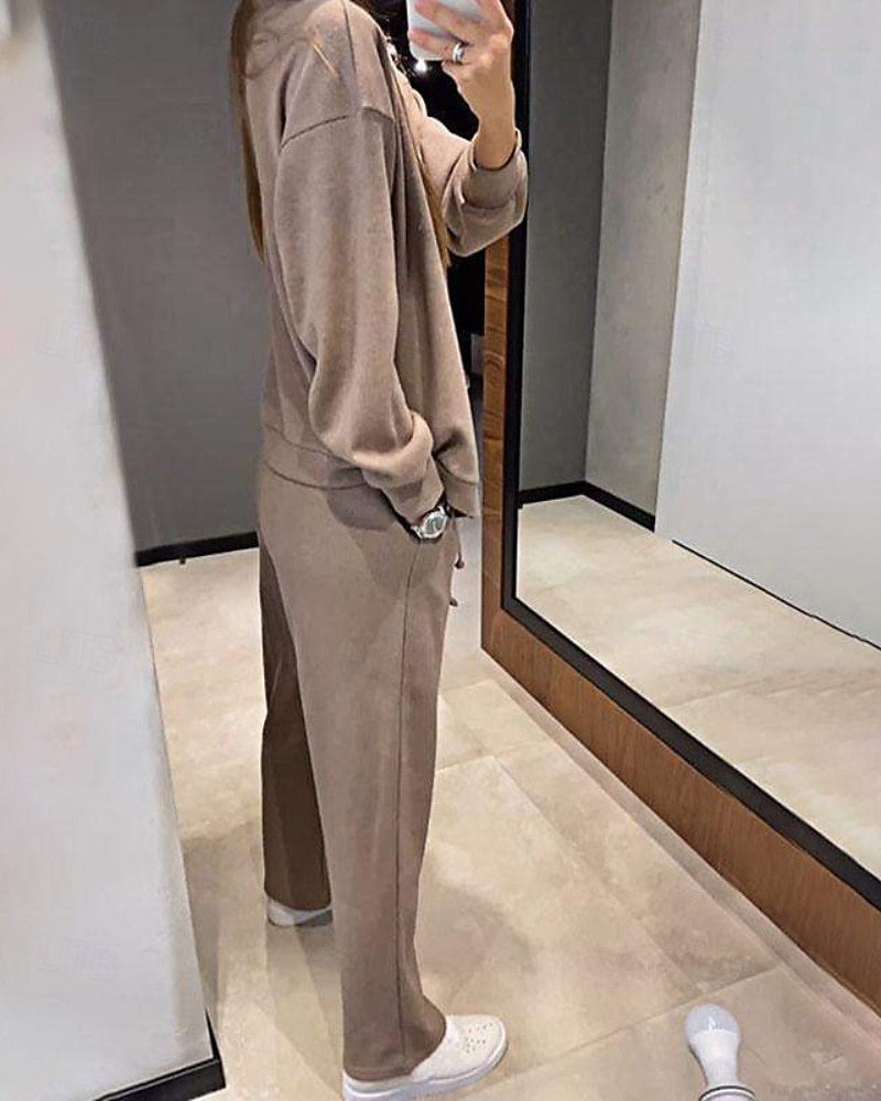 Dames Actief Streetwear Blouse Broeken Sets Lange mouw V-hals Effen Kleur Vakantie Alledaagse kleding Zwart Leger Groen Stoffig blauw Herfst Normale pasvorm 2025 - $24.99 –P4