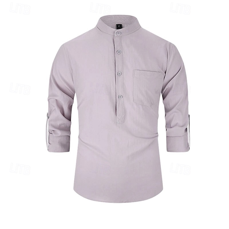 Voor heren Overhemd Zwart Wit Geel Rood Donker Marine Lange mouw Effen opa kraag School Formeel Kleding minimalistische 2025 - $23.99 –P23