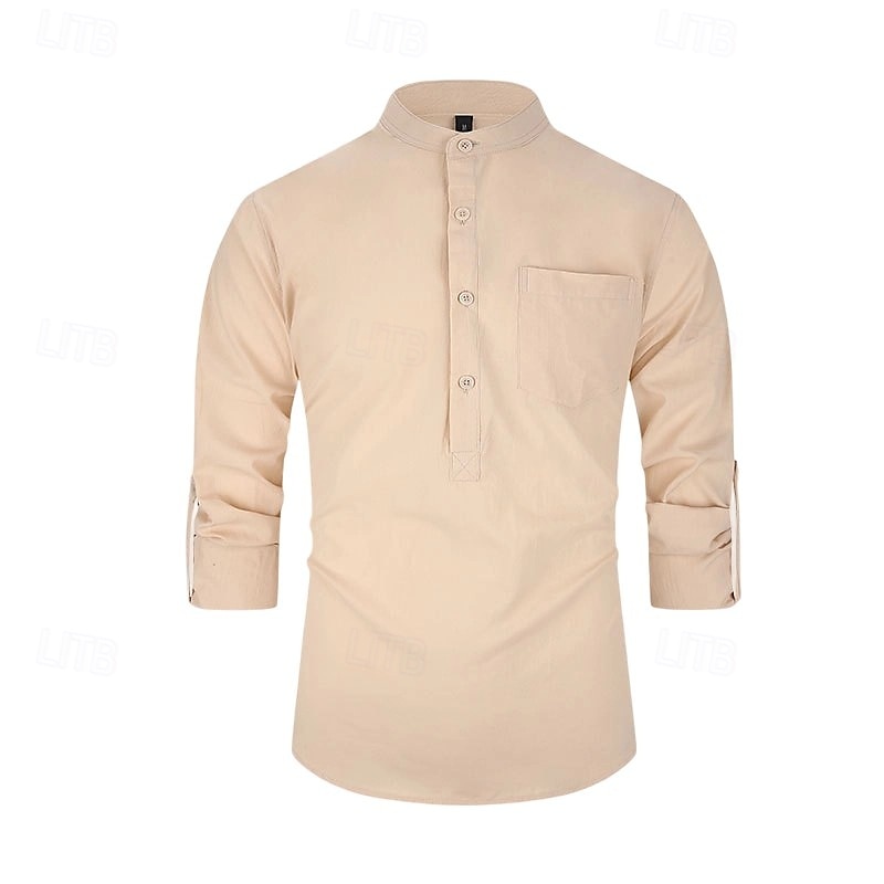 Voor heren Overhemd Zwart Wit Geel Rood Donker Marine Lange mouw Effen opa kraag School Formeel Kleding minimalistische 2025 - $23.99 –P13