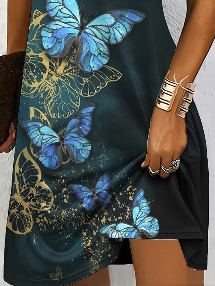 Damen Minikleid T-Shirt-Kleid A Linie Kleid Sommerkleid Urlaub Lässig Ferien Normale Passform Grafik Tiermotiv Schmetterling Kurzarm Rundhalsausschnitt Gelb Rote Blau Purpur Sommer Frühling 2025 - $23.99 –P3