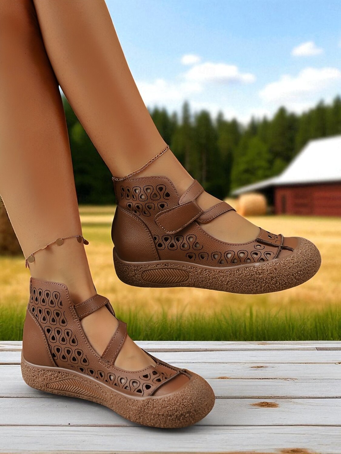 Mary-Jane-Schuhe aus Kunstleder mit weiter Passform und Cut-outs – bequemer Retro-Casual-Stil für Bauernhofbesuche, Gartenspaziergänge und Wochenendausflüge 2025 - $29.99 –P7