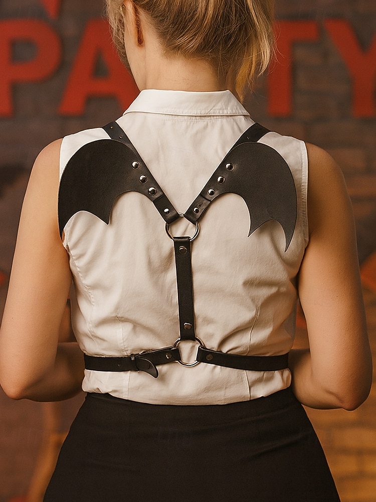 2025年 女性用ハロウィンフェイクレザーバットウィングハーネス - パーティーやコスプレ用の調節可能なゴシックコスチュームアクセサリー  コレクション – $14.99 –P2