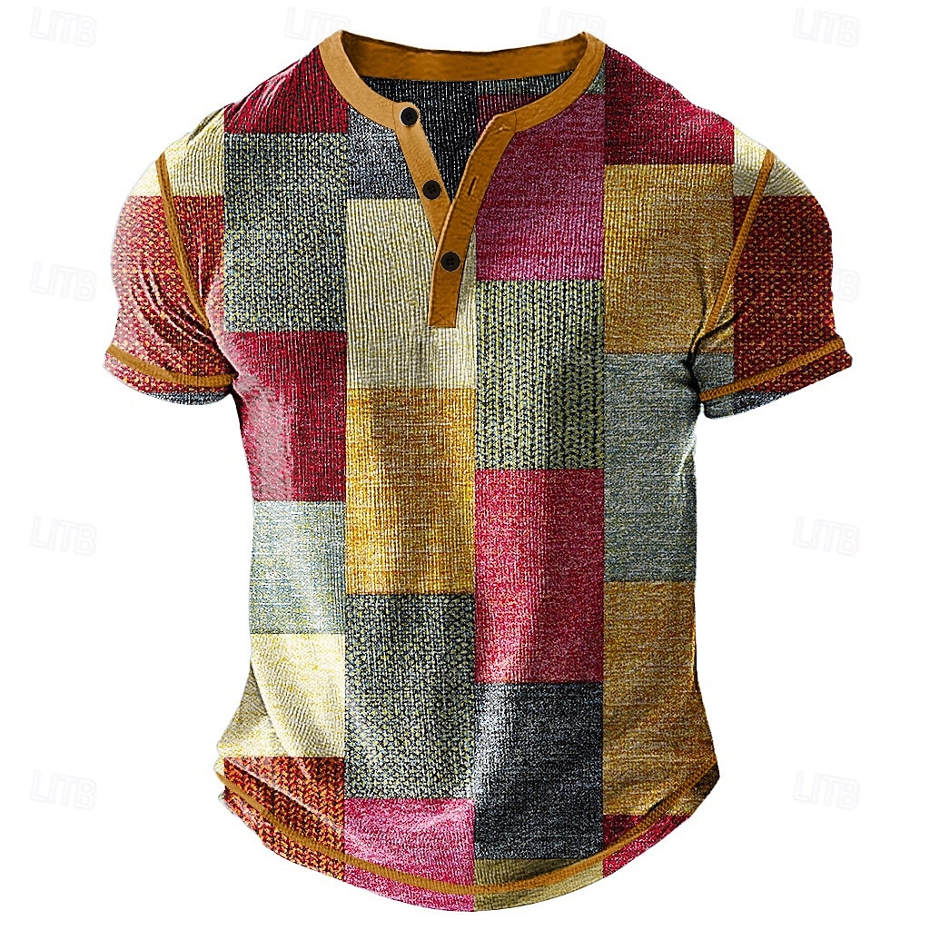 Pánské Slátanina Tričko Henley Waffle Tričko Krátký rukáv Denní Retro Grafika Outdoorové sporty Ležérní Dovolená Jaro léto Celý rok Modrá Zelená Červená Fialová Khaki Henley Tričko Henley 2025 - $22.99 –P1