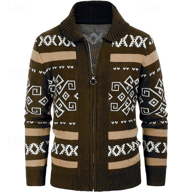 Homens Sueter Cardigan Suéter Cortado Suéter com zíper Suéter de malha Estriado Tricotar Tops regulares Zíper Losango Lapela Moda Clássico Férias Roupa Diária Roupa Outono Inverno Preto Vermelho S M L de 2025 por $40.99 –P7