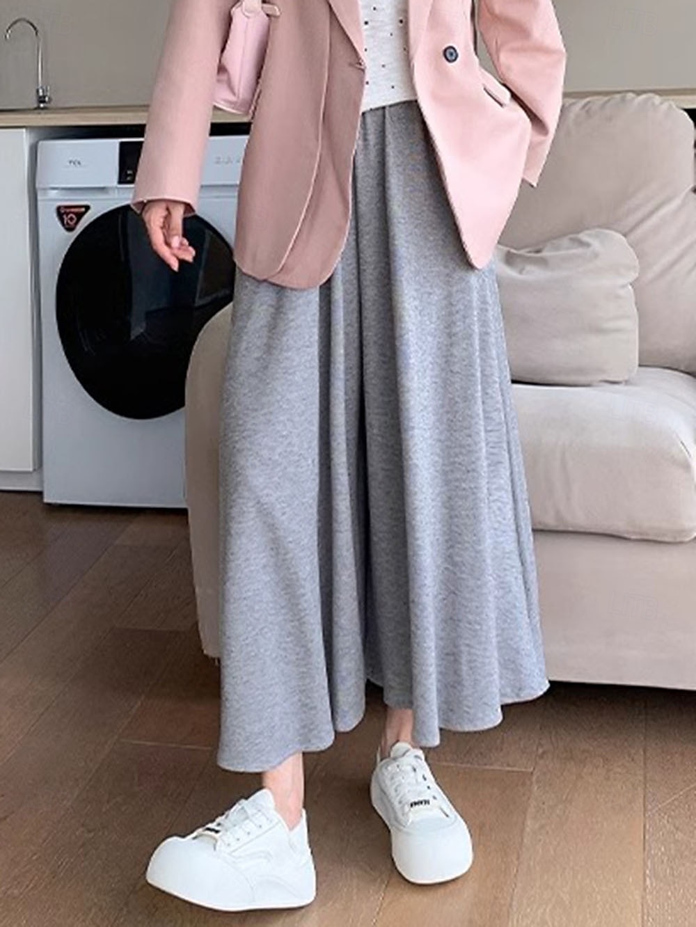 Femmes Jambe large Chinos Occasionnel Longueur mollet Naturel Uni in in france they say Pontalon wide leg Confortable Respirabilité Décontracté Quotidien Noir gris foncé Kaki Gris Clair Printemps de 2025 ? $18.99 –P16