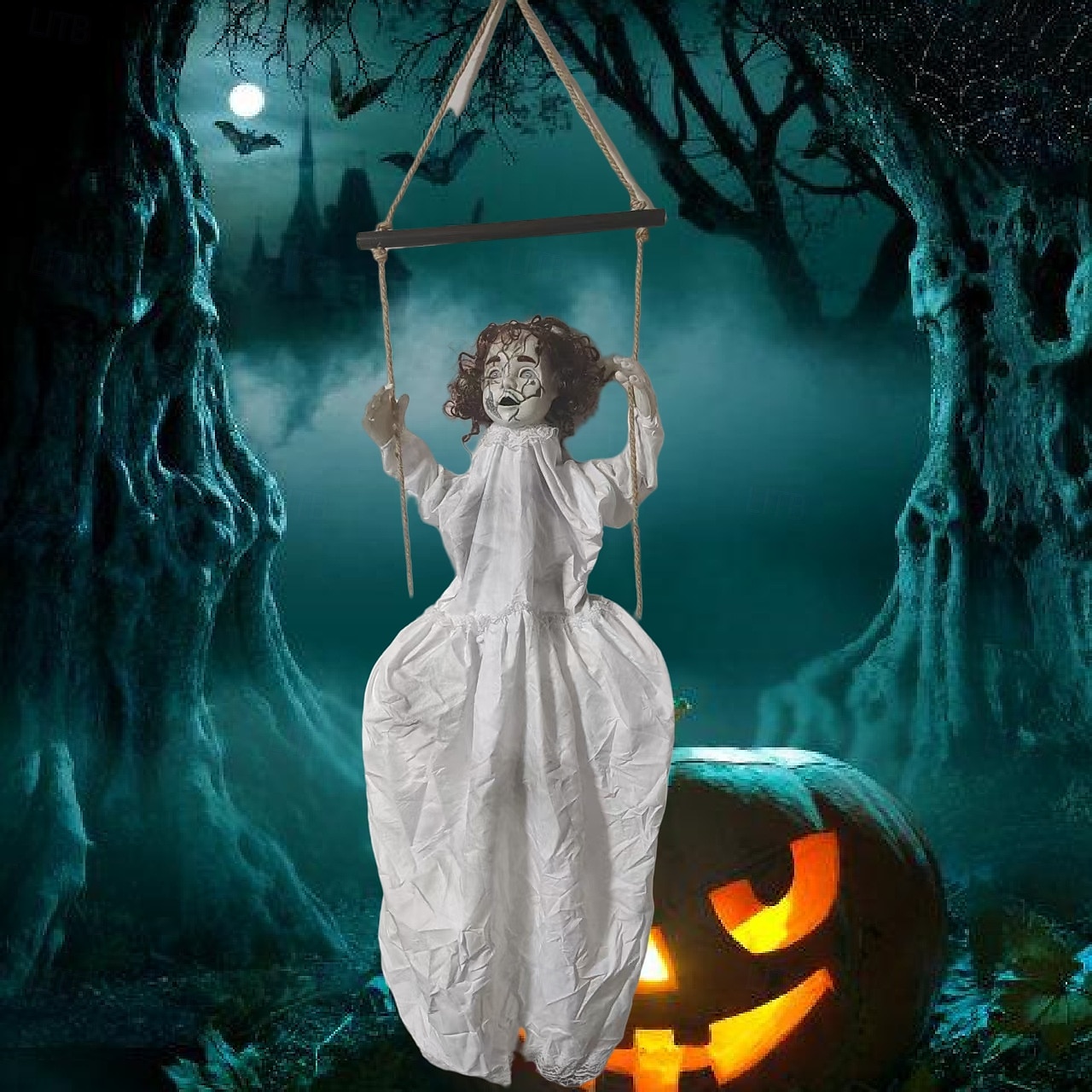 Decorazione per esterni di Halloween, grande altalena per ragazza fantasma, suono luminoso, scena horror del 2025 a $213.39 –P4