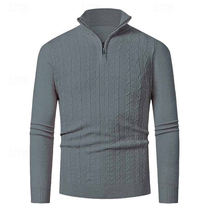 Men's Pullover Sweater Jumper Quarter Zip Sweaters Knit Sweater Cable Knit Regular Tops Knitted Plain Quarter Zip Fashion Casual Vacation Daily Wear Clothing Apparel Fall Winter Black Navy Blue S M L 2026 - $26.99 –P15